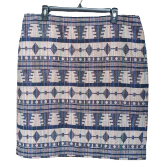 Ann Taylor Tweed Straight Skirt 304291 Dark Blue Multicolor Aztec Geo-Print - Picture 1 of 10